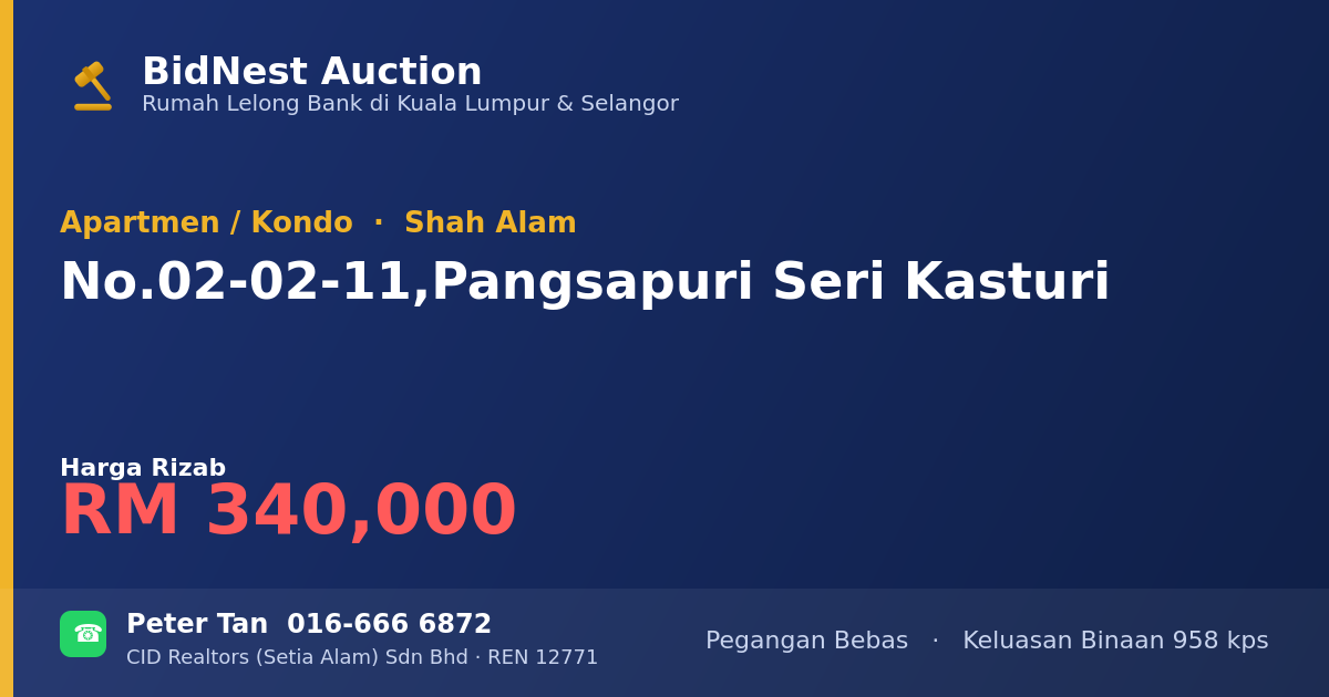 Apartmen / Kondo · No. 02-02-11, Pangsapuri Seri Kasturi