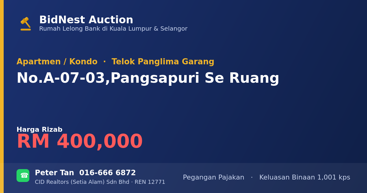 Apartmen / Kondo · No. A-07-03, Pangsapuri Se Ruang