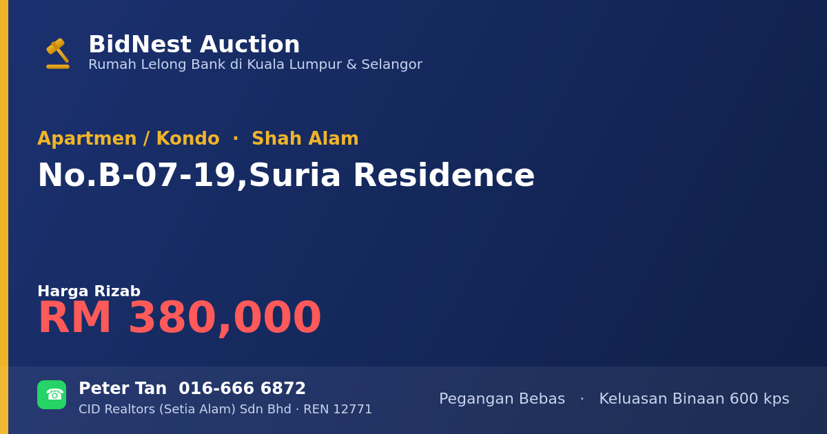 Apartmen / Kondo · No. B-07-19, Suria Residence