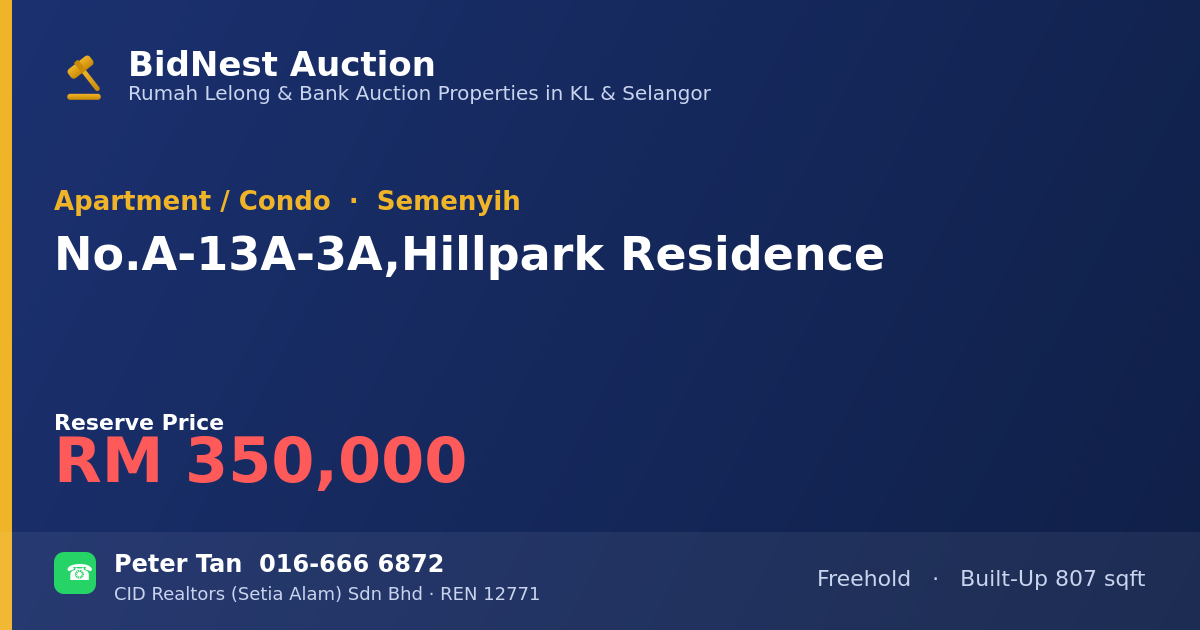 Apartment / Condo · No. A-13A-3A, Hillpark Residence