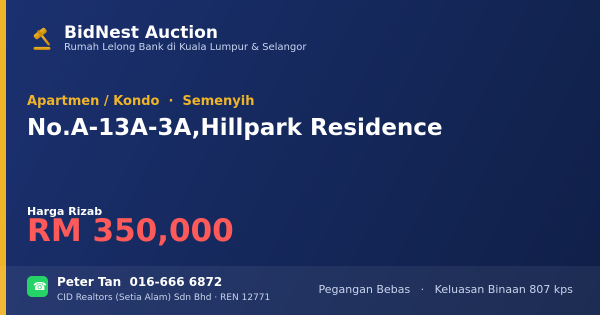 Apartmen / Kondo · No. A-13A-3A, Hillpark Residence
