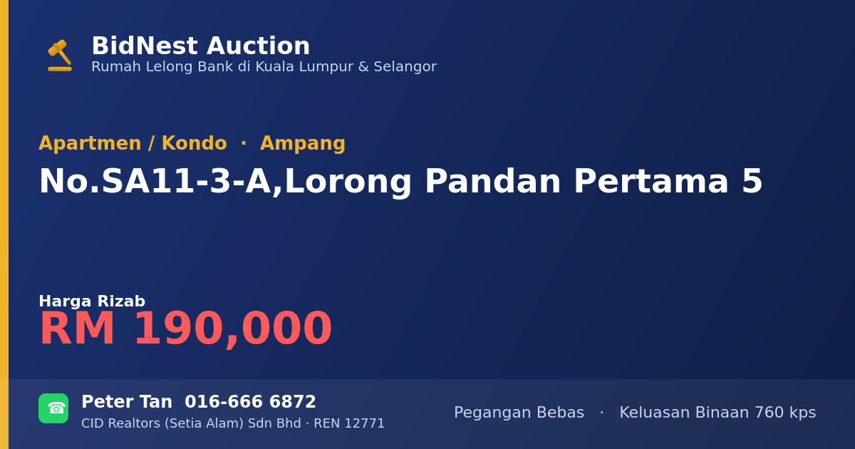Apartmen / Kondo · No. SA11-3-A, Lorong Pandan Pertama 5
