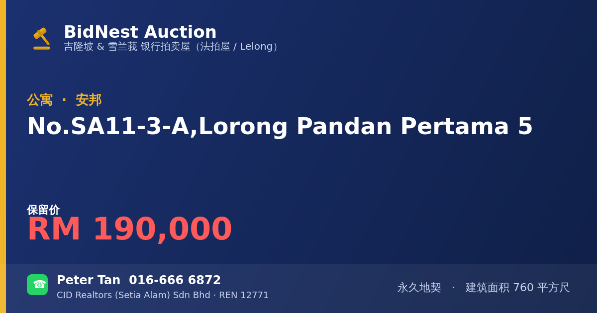 公寓 · No. SA11-3-A, Lorong Pandan Pertama 5