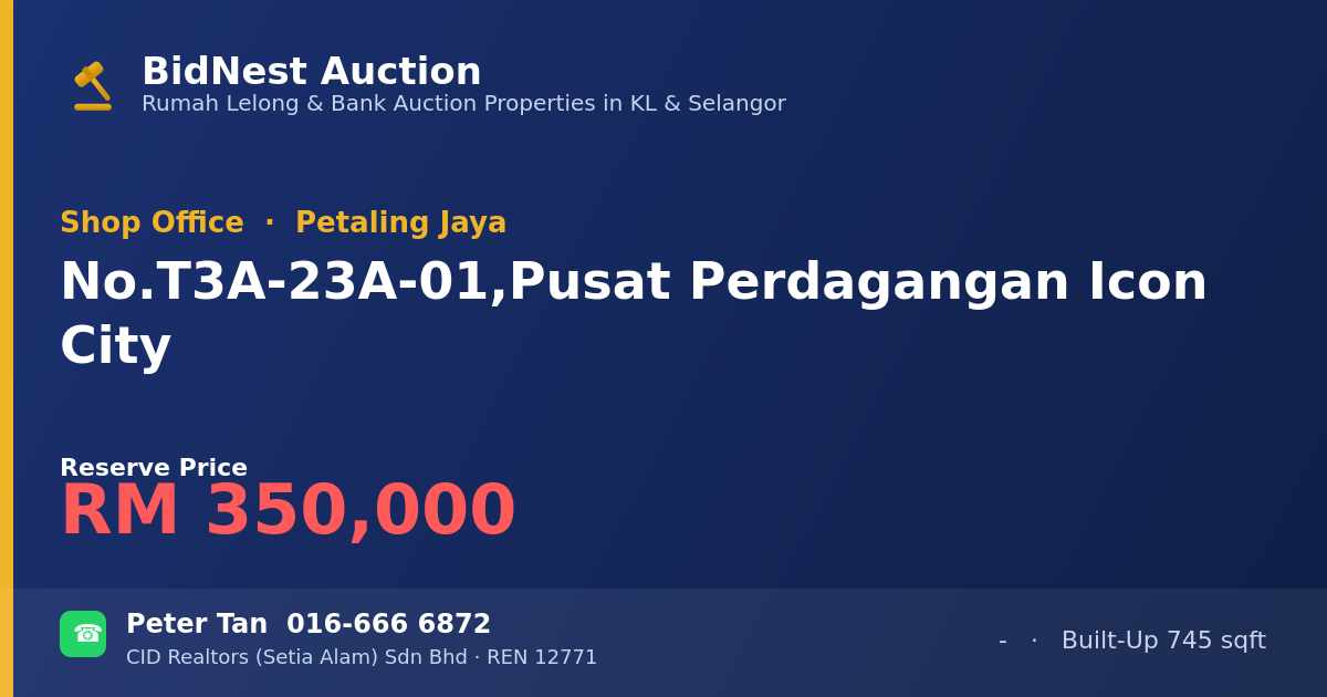Shop Office · No. T3A-23A-01, Pusat Perdagangan Icon City