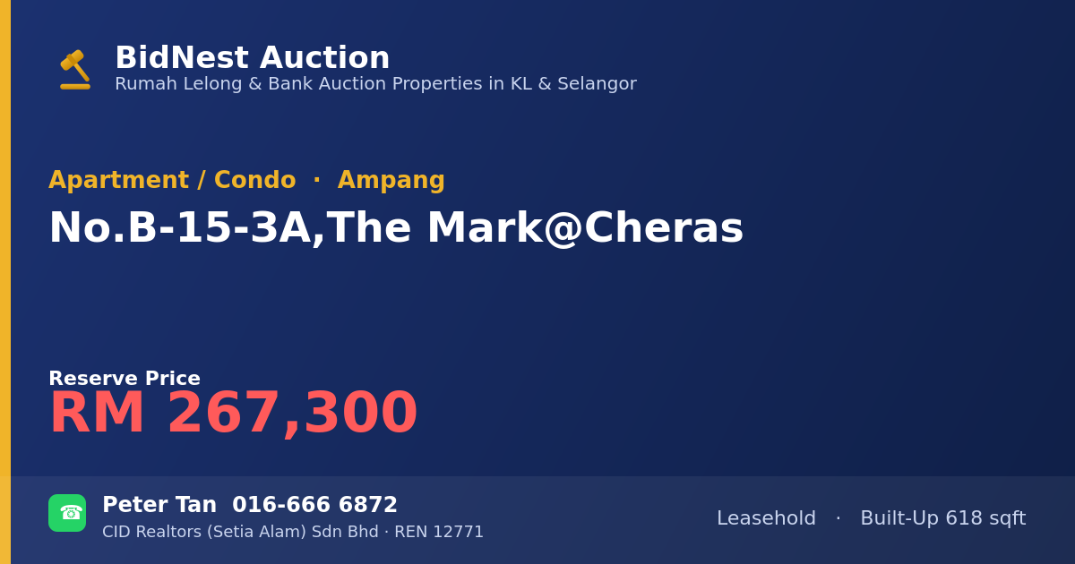 Apartment / Condo · No. В-15-ЗА, The Mark @ Cheras