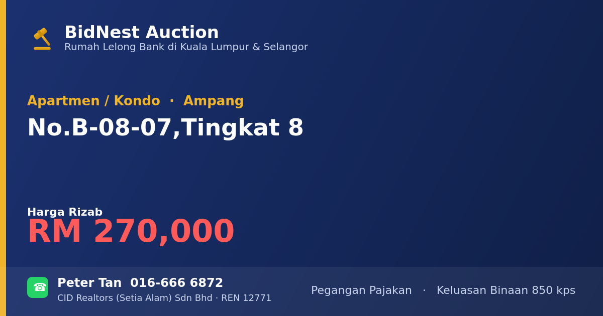 Apartmen / Kondo · No. B-08-07, Tingkat 8