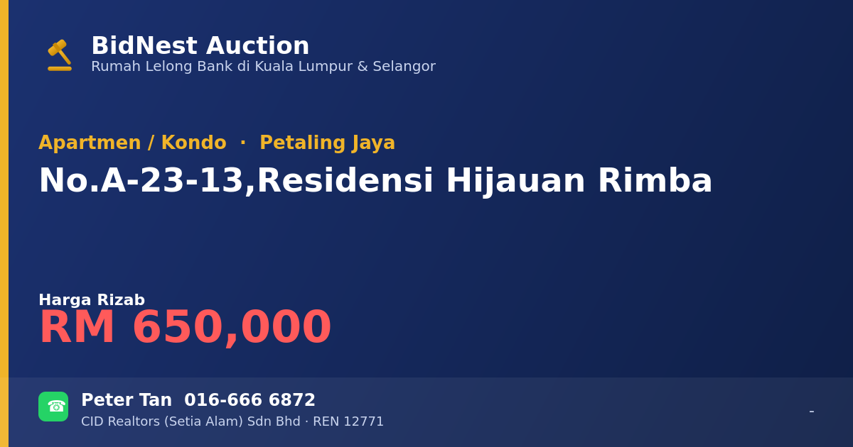 Apartmen / Kondo · No. A-23-13, Residensi Hijauan Rimba