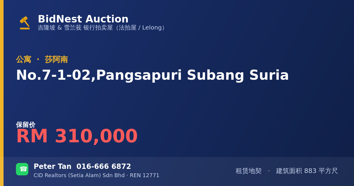 公寓 · No. 7-1-02, Pangsapuri Subang Suria