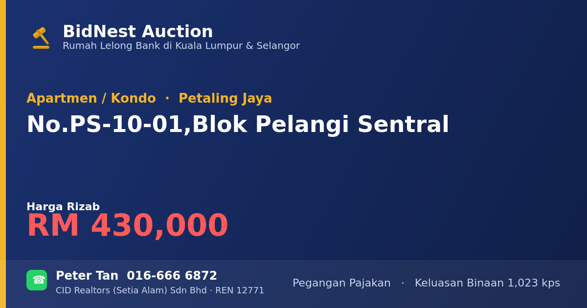 Apartmen / Kondo · No. PS-10-01, Blok Pelangi Sentral