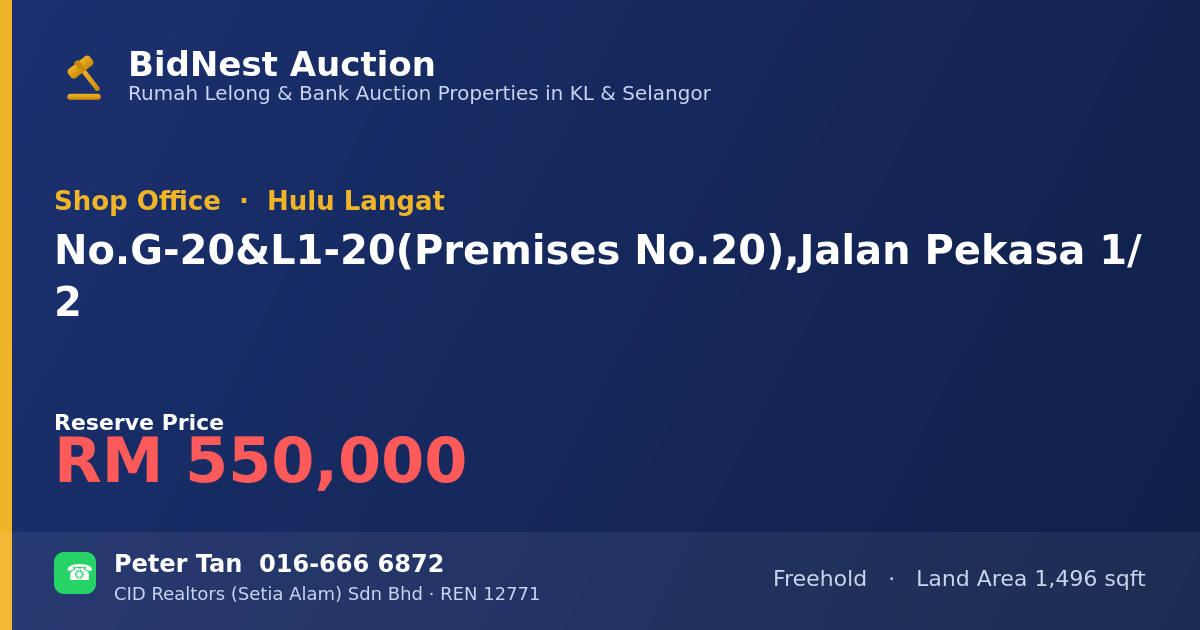 Shop Office · No. G-20 & L1-20 (Premises No. 20), Jalan Pekasa 1/2