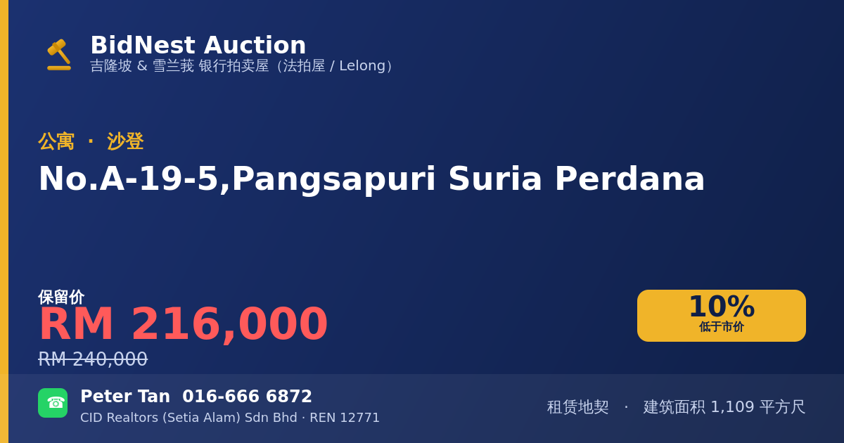 公寓 · No. A-19-5, Pangsapuri Suria Perdana