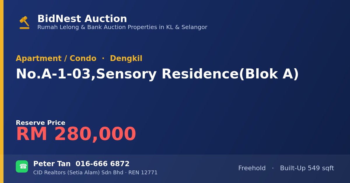 Apartment / Condo · No. A-1-03, Sensory Residence (Blok A)