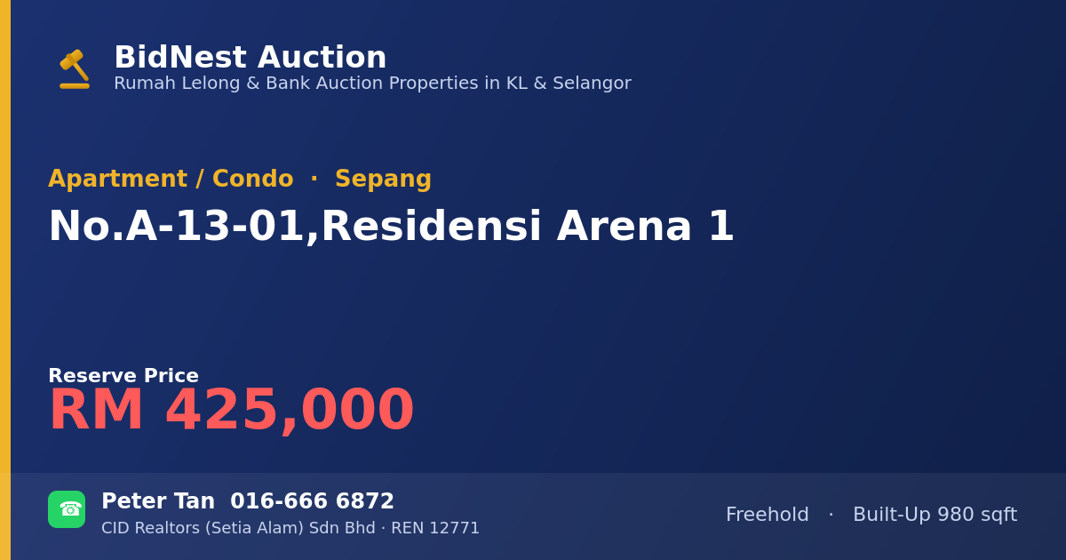 Apartment / Condo · No. A-13-01, Residensi Arena 1