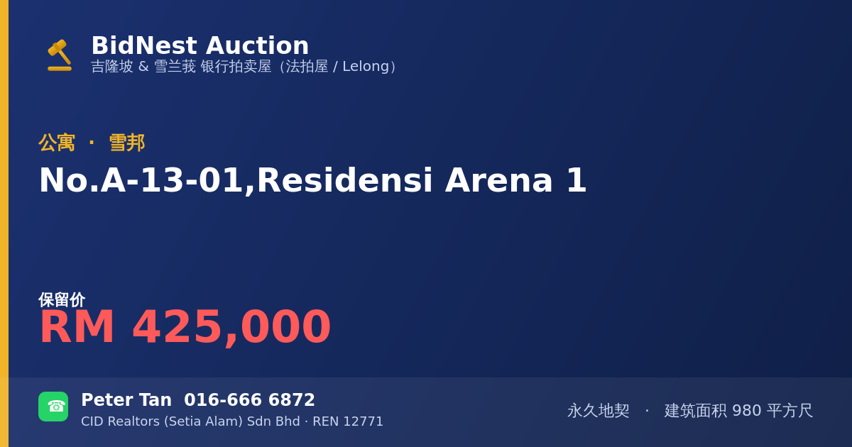 公寓 · No. A-13-01, Residensi Arena 1