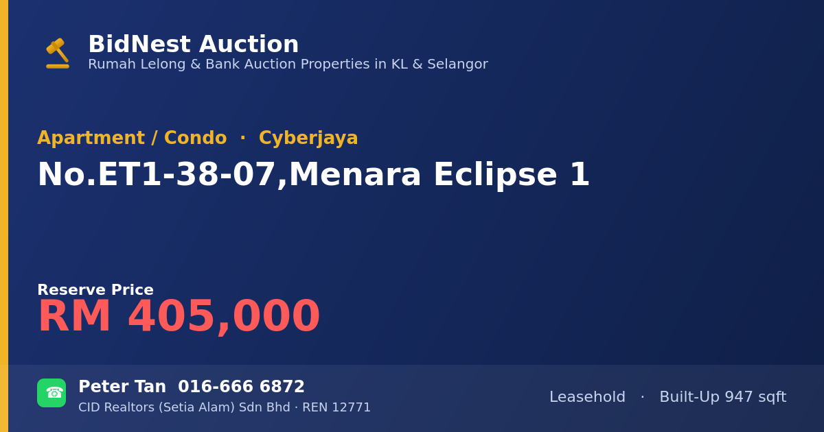 Apartment / Condo · No. ET1-38-07, Menara Eclipse 1