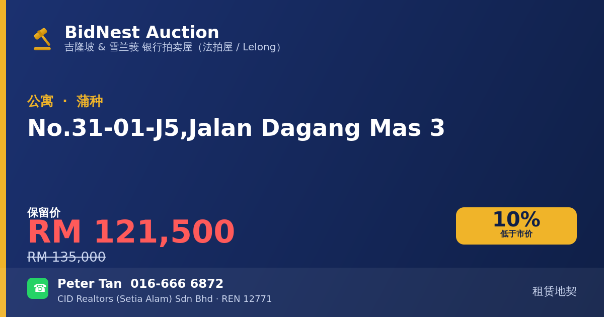 公寓 · No. 31-01-J5, Jalan Dagang Mas 3