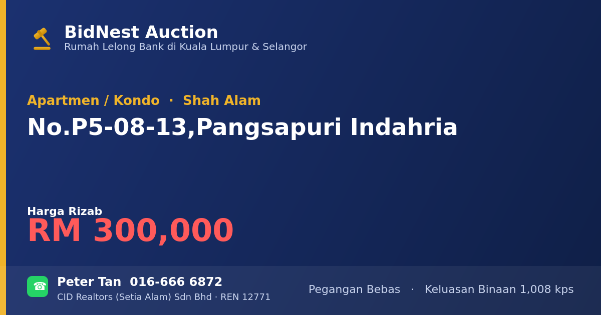 Apartmen / Kondo · No. P5-08-13, Pangsapuri Indahria