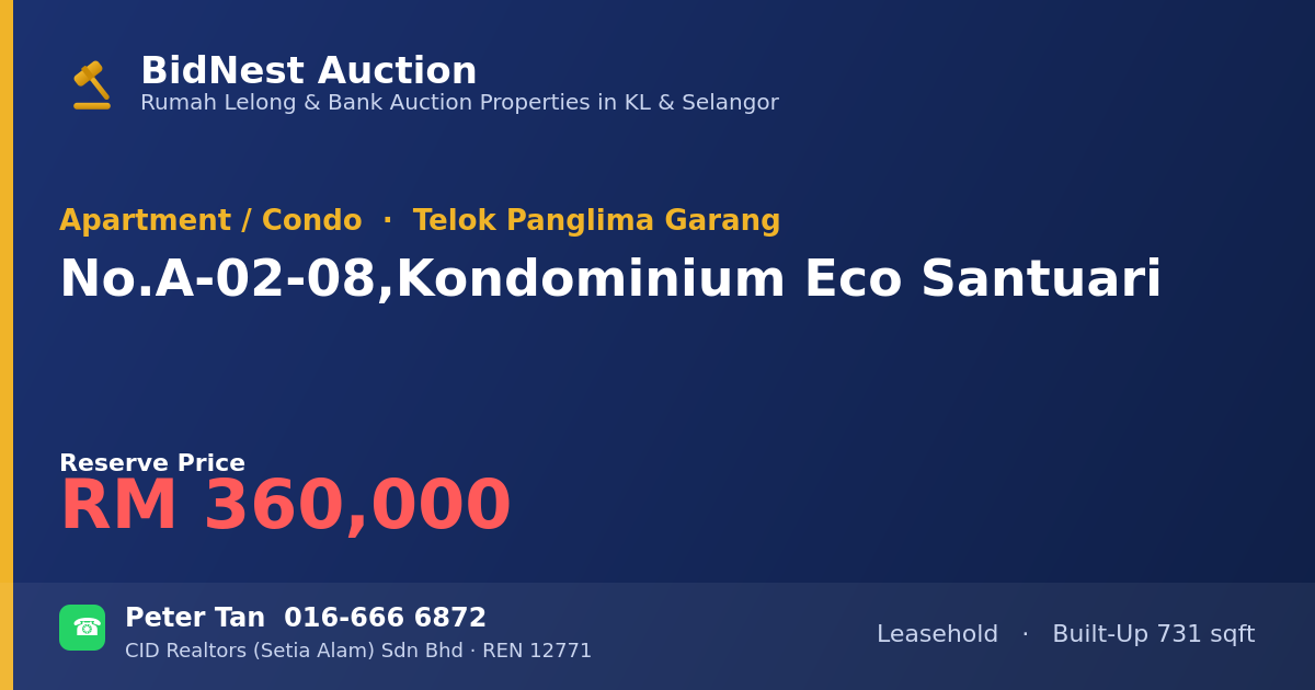 Apartment / Condo · No. A-02-08, Kondominium Eco Santuari