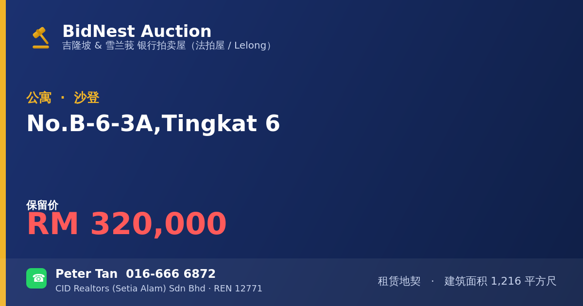 公寓 · No. B-6-3A, Tingkat 6