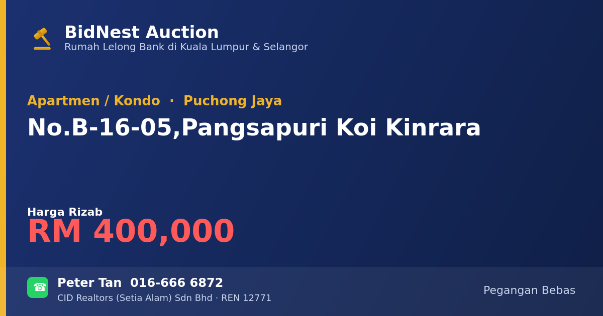 Apartmen / Kondo · No. B-16-05, Pangsapuri Koi Kinrara