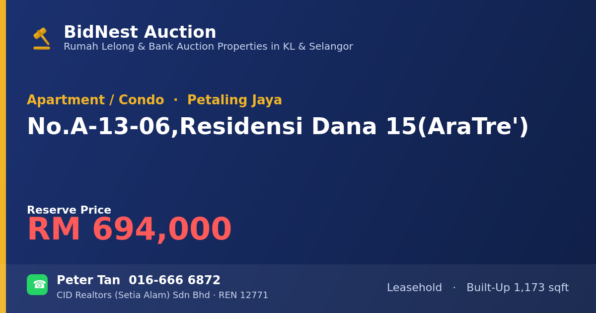 Apartment / Condo · No. A-13-06, Residensi Dana 15 ( AraTre')