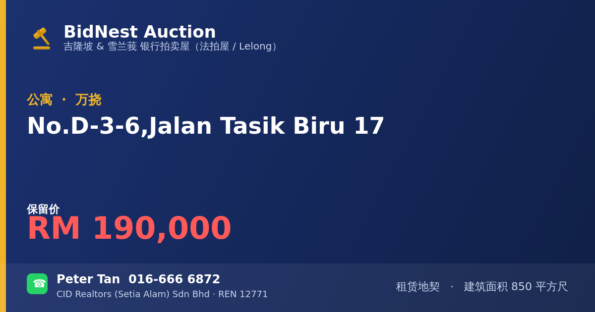 公寓 · No. D-3-6, Jalan Tasik Biru 17