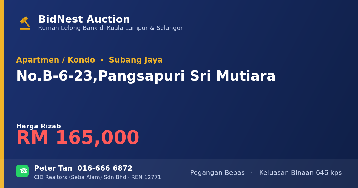 Apartmen / Kondo · No. B-6-23, Pangsapuri Sri Mutiara
