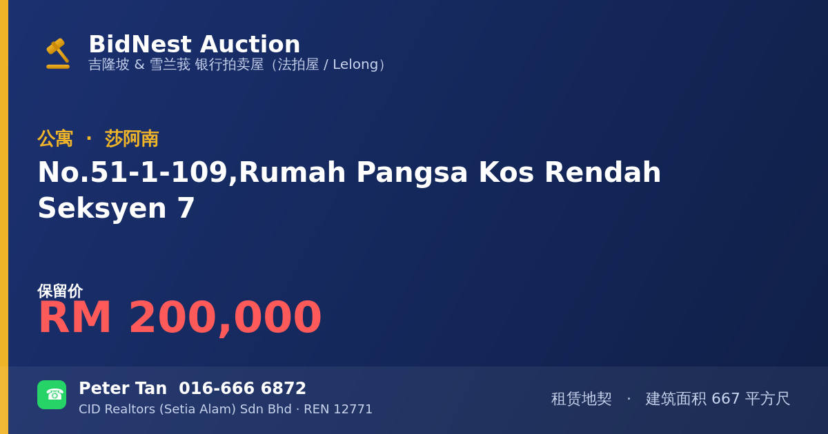 公寓 · No. 51-1-109, Rumah Pangsa Kos Rendah Seksyen 7