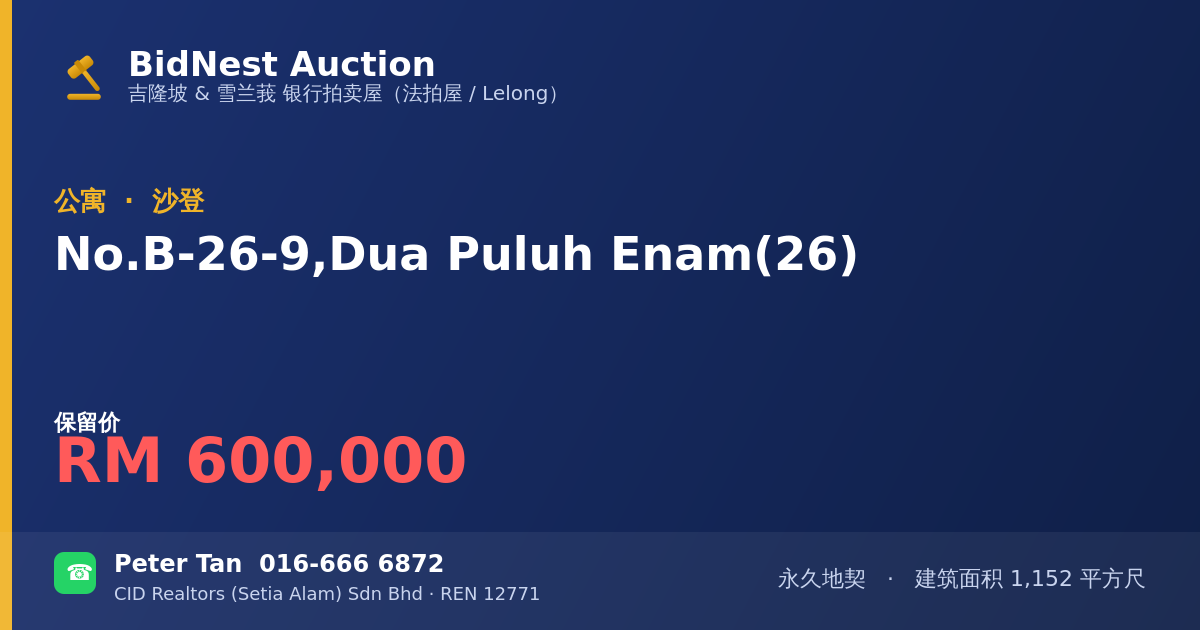 公寓 · No. B-26-9, Dua Puluh Enam (26)