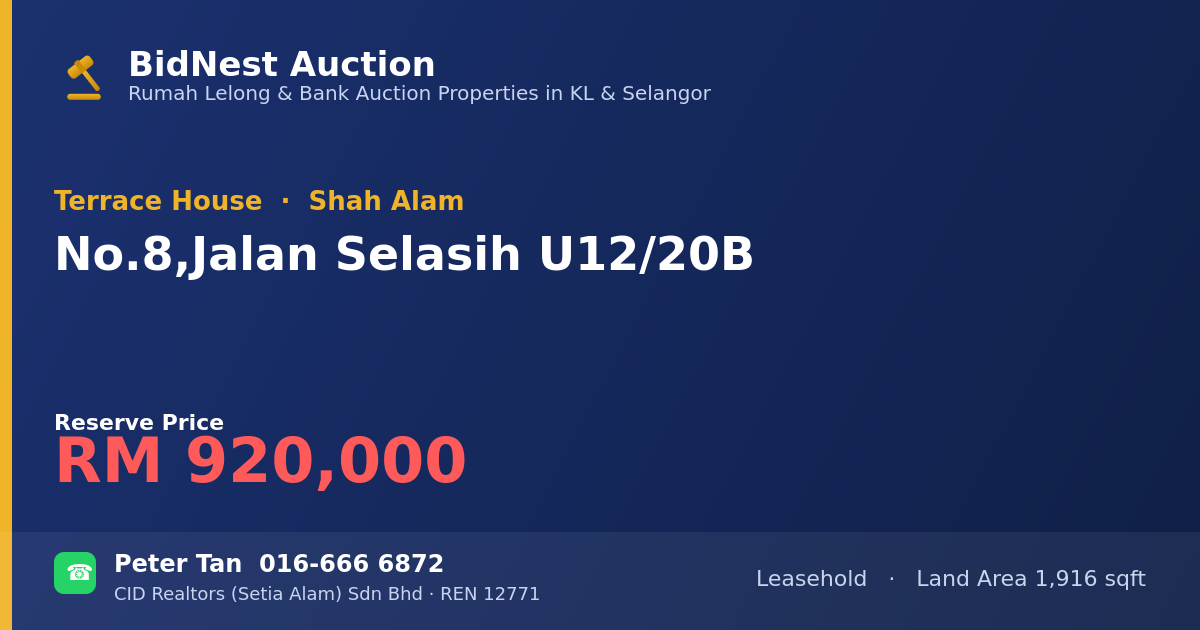 Terrace House · No. 8, Jalan Selasih U12/20B