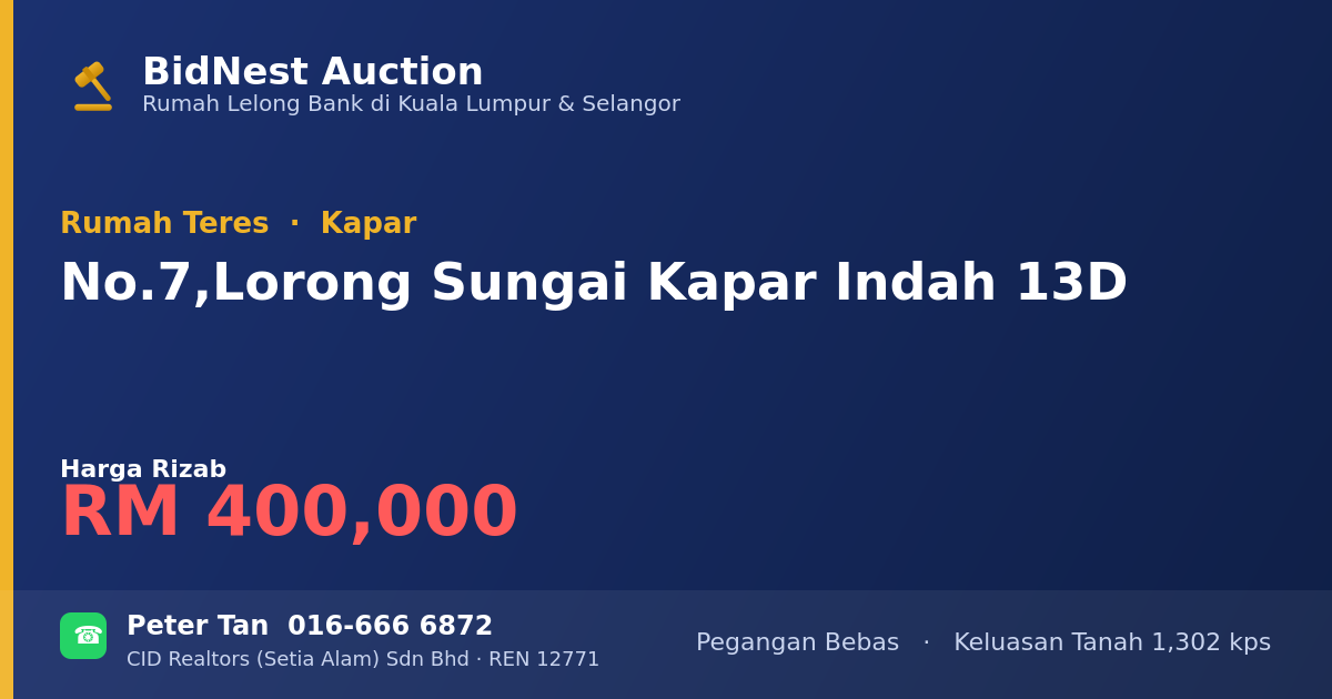 Rumah Teres · No. 7, Lorong Sungai Kapar Indah 13D