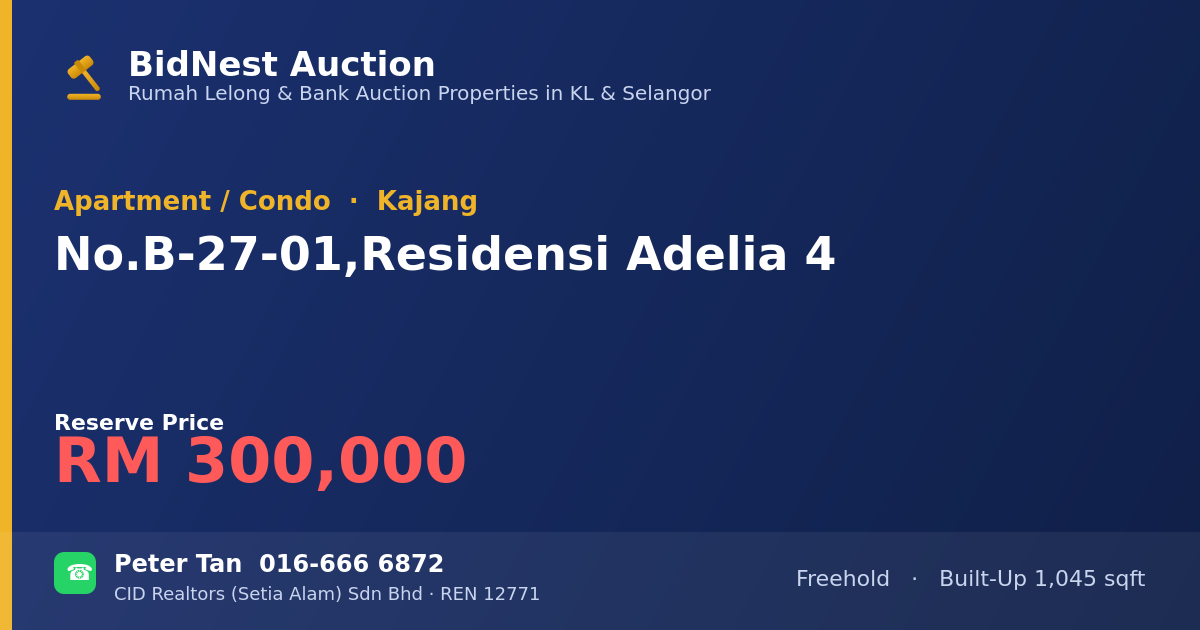 Apartment / Condo · No. B-27-01, Residensi Adelia 4