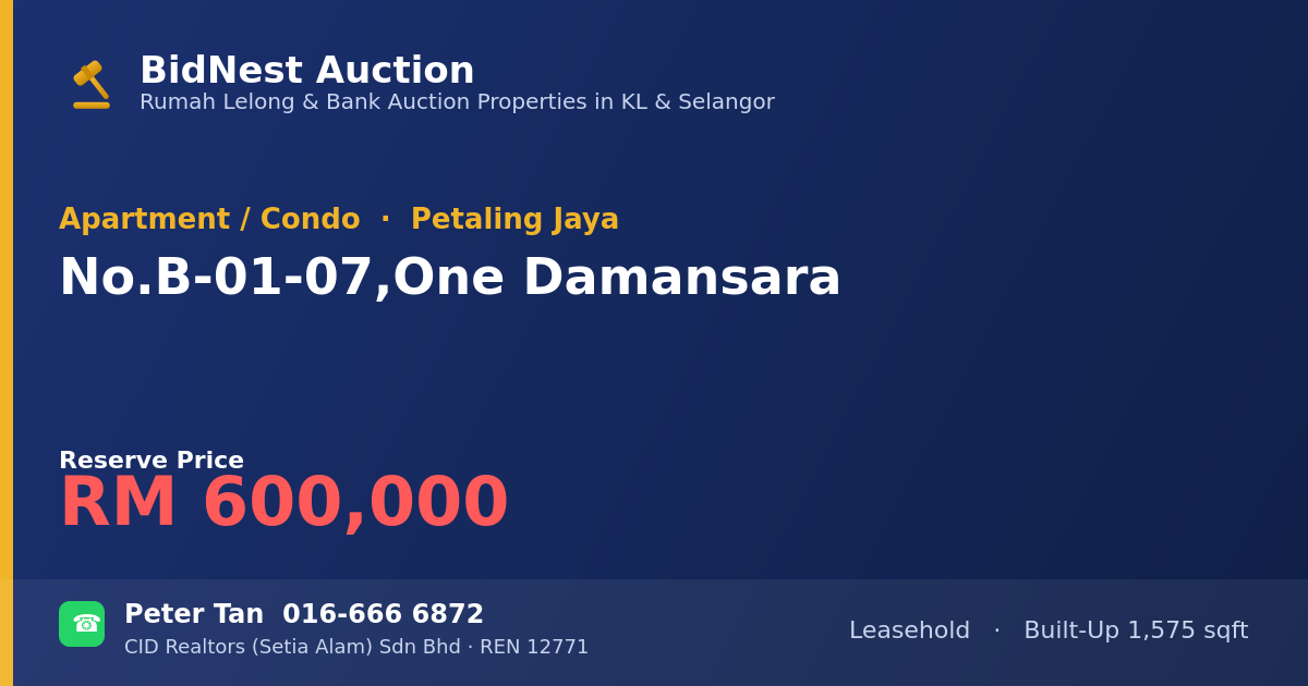 Apartment / Condo · No. B-01-07, One Damansara