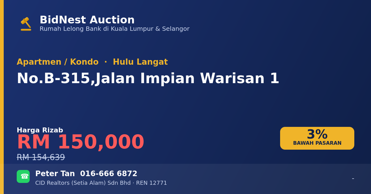 Apartmen / Kondo · No. B-315, Jalan Impian Warisan 1