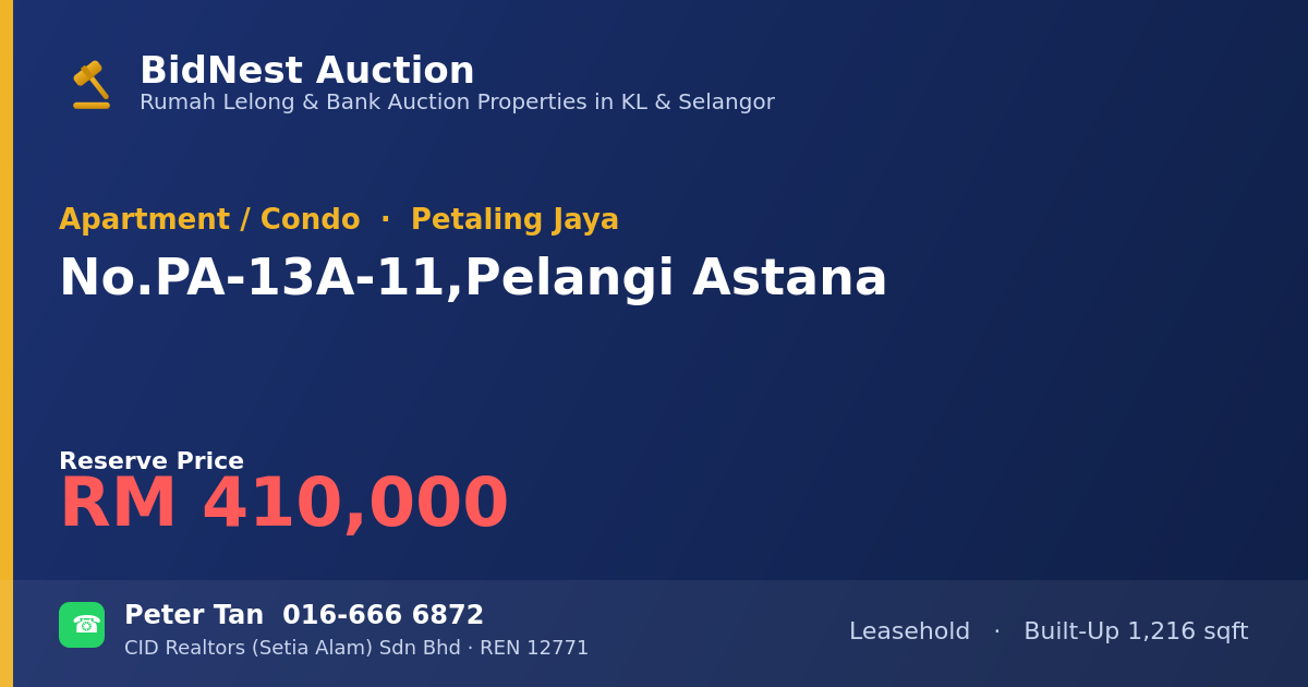 Apartment / Condo · No. PA-13A-11, Pelangi Astana
