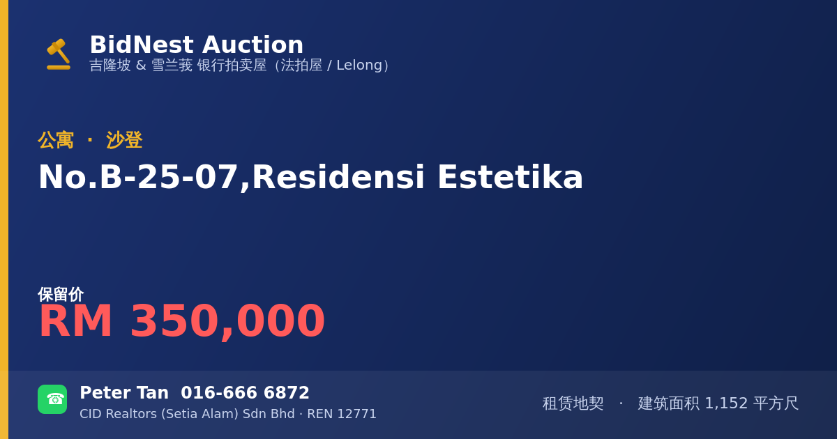 公寓 · No. B-25-07, Residensi Estetika