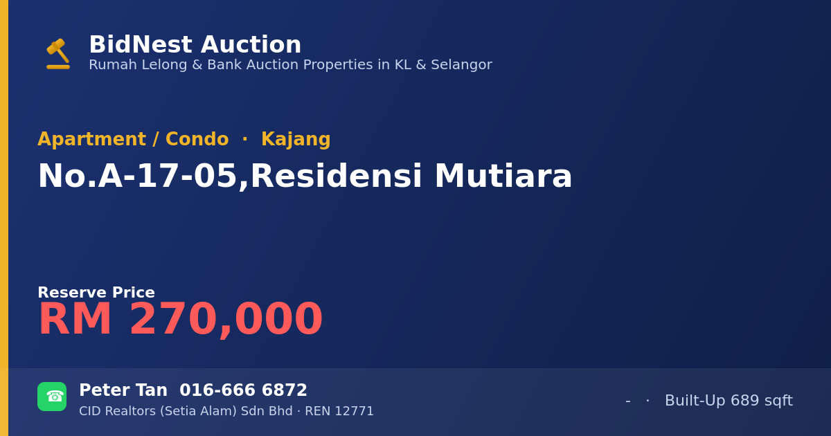 Apartment / Condo · No. A-17-05, Residensi Mutiara