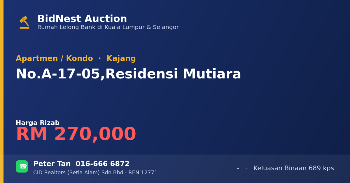 Apartmen / Kondo · No. A-17-05, Residensi Mutiara