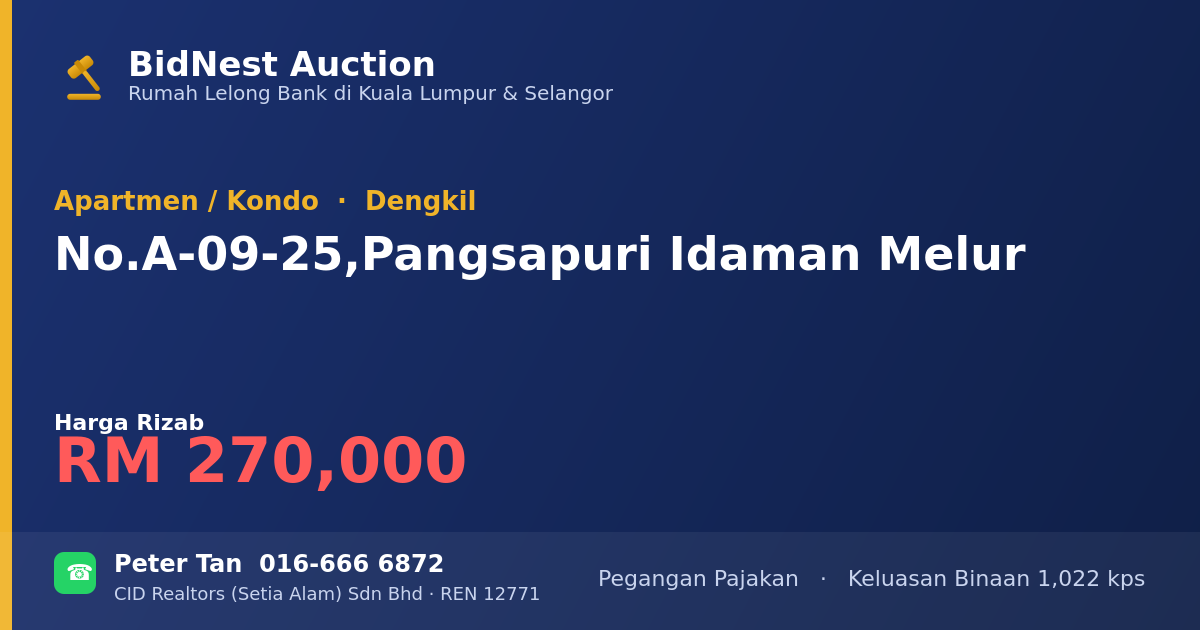 Apartmen / Kondo · No. A-09-25, Pangsapuri Idaman Melur