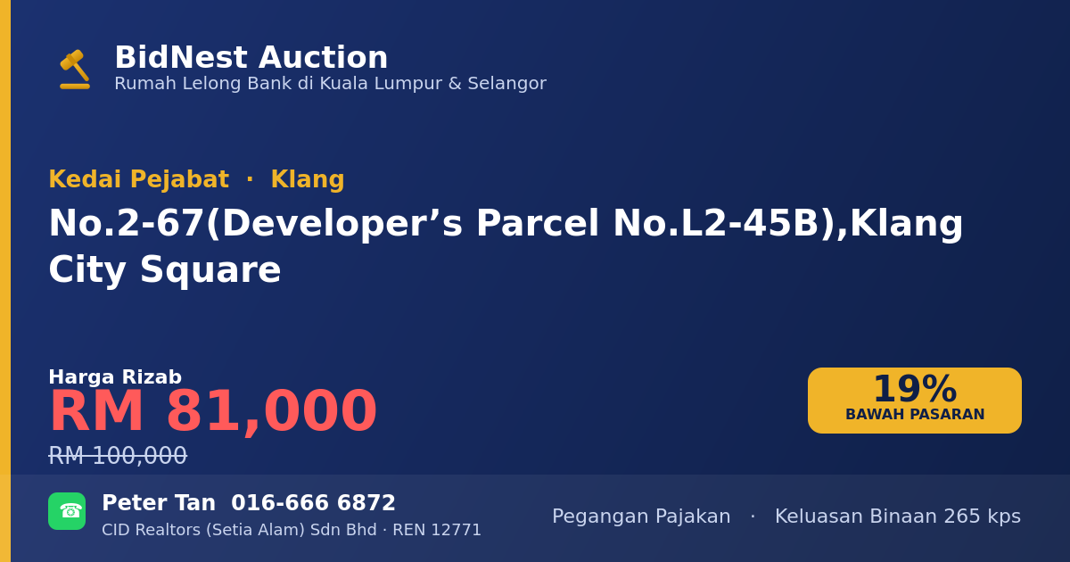 Kedai Pejabat · No. 2-67 (Developer’s Parcel No. L2-45B), Klang City Square