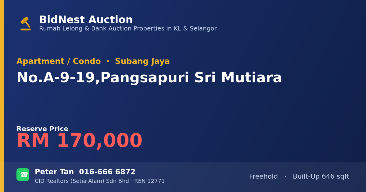 Apartment / Condo · No. A-9-19, Pangsapuri Sri Mutiara
