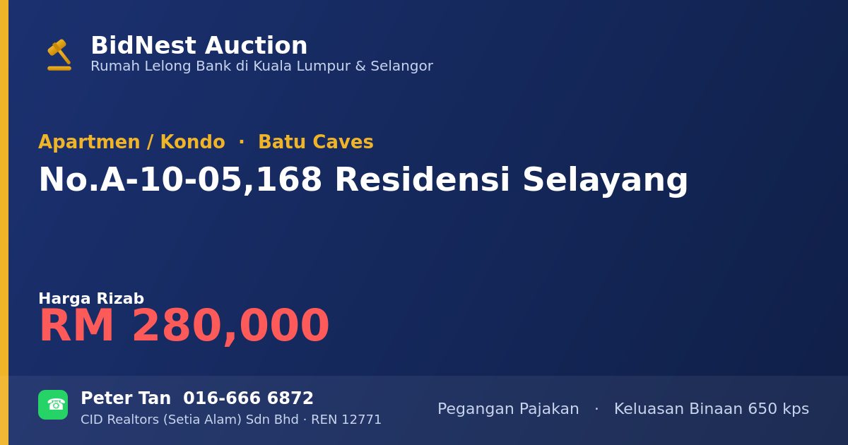 Apartmen / Kondo · No. A-10-05, 168 Residensi Selayang