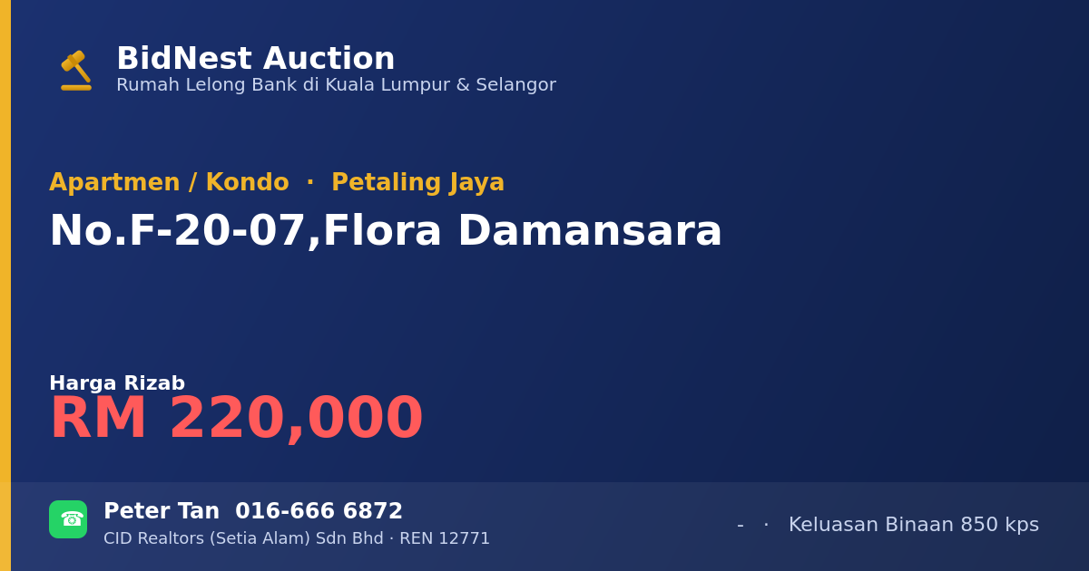 Apartmen / Kondo · No. F-20-07, Flora Damansara