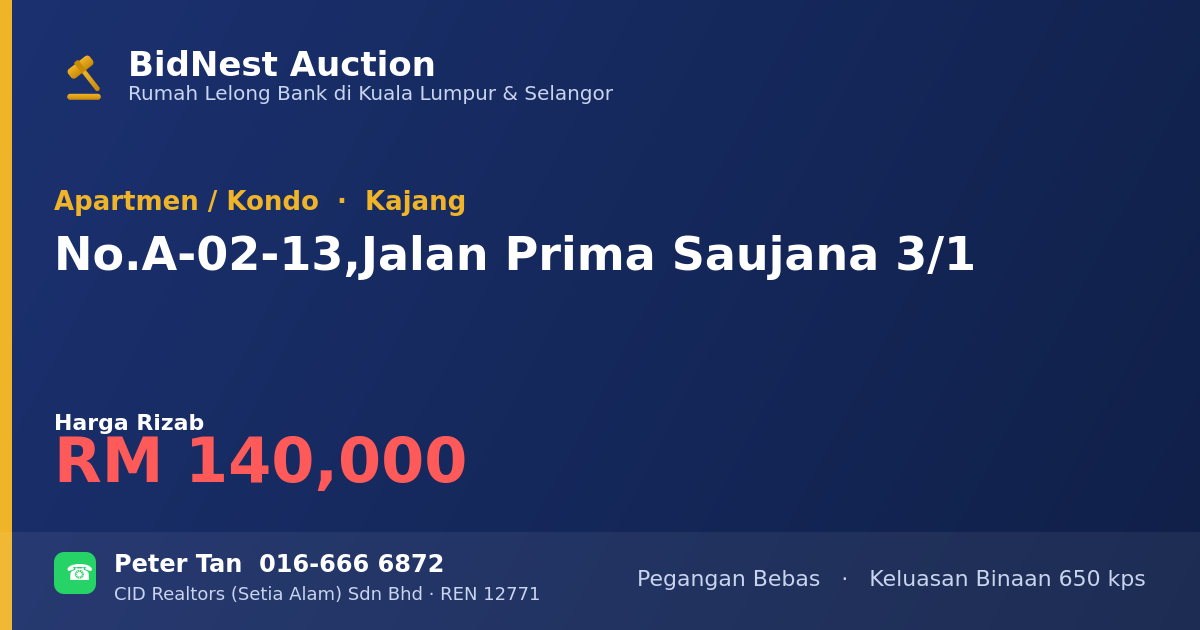 Apartmen / Kondo · No. A-02-13, Jalan Prima Saujana 3/1