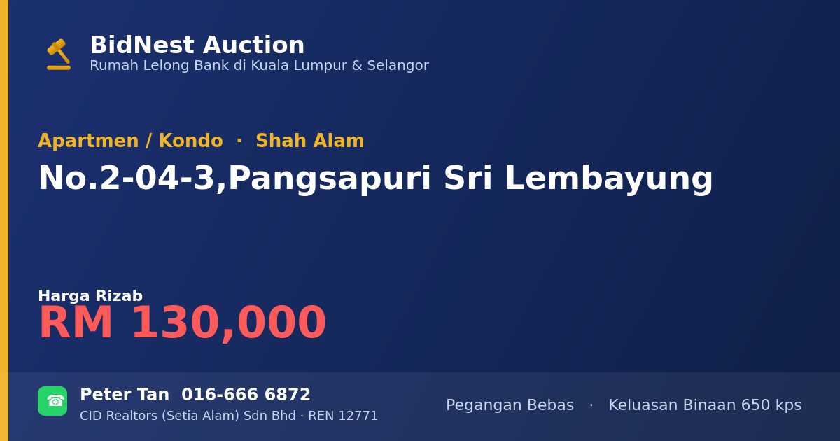 Apartmen / Kondo · No. 2-04-3, Pangsapuri Sri Lembayung