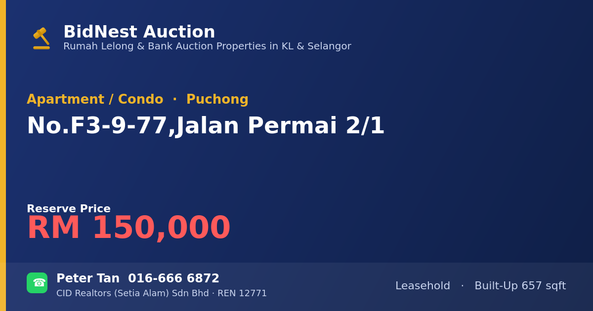 Apartment / Condo · No. F3-9-77, Jalan Permai 2/1