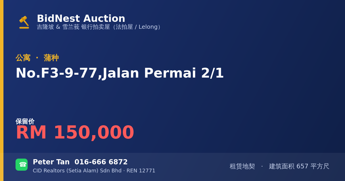 公寓 · No. F3-9-77, Jalan Permai 2/1