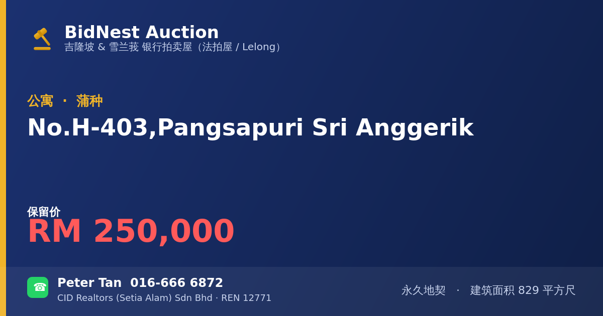 公寓 · No. H-403, Pangsapuri Sri Anggerik