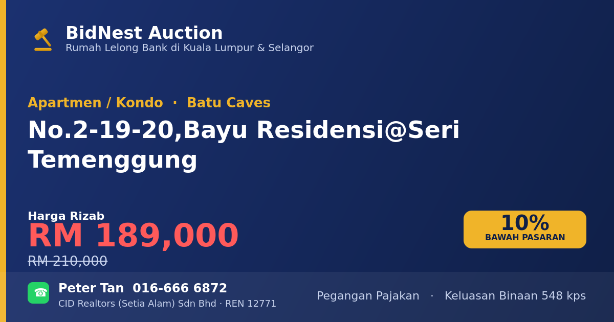 Apartmen / Kondo · No. 2-19-20, Bayu Residensi @ Seri Temenggung