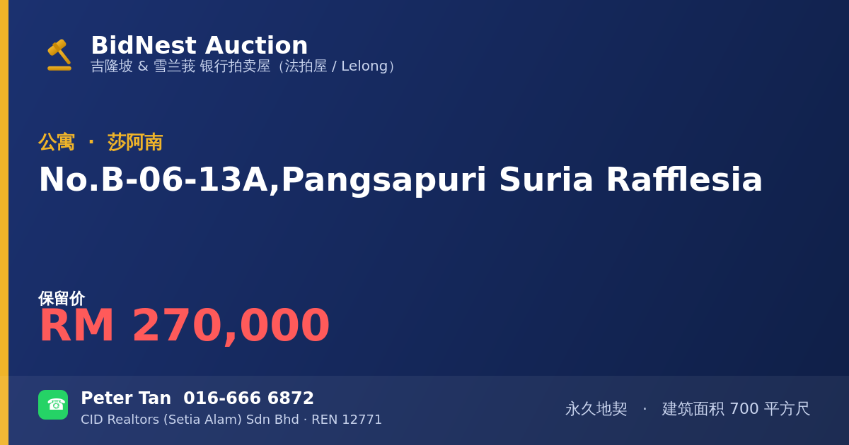公寓 · No.B-06-13A, Pangsapuri Suria Rafflesia